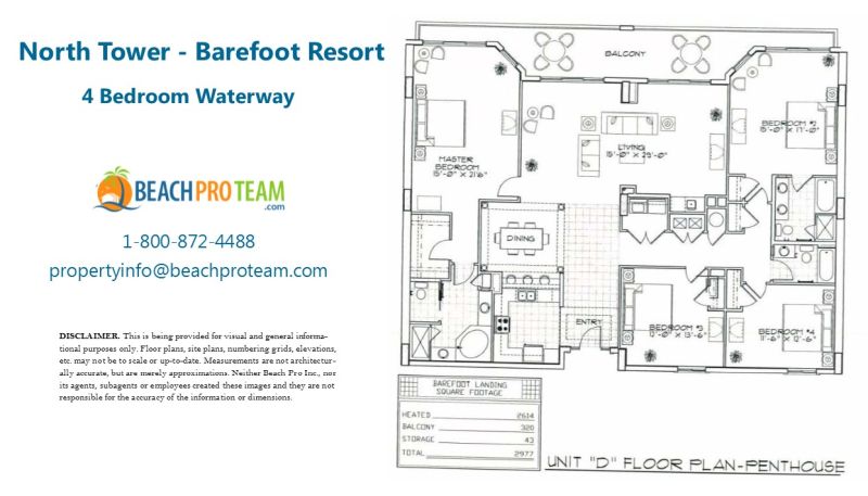 Barefoot Resort - North Tower Floor Plan D - 4 Bedroom Waterway